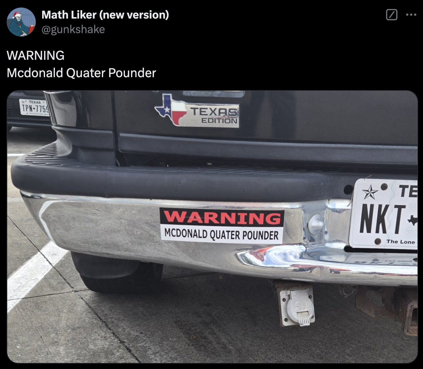 car - Math r new version Warning Mcdonald Quater Pounder Texas Tpn7759 Texas Edition Warning Mcdonald Quater Pounder Te Nkt The Lone